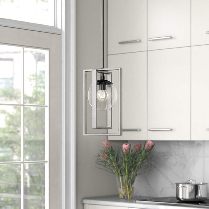 Luminaire suspendu géométrique à 1 lumière Detres, Argent