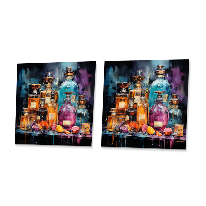 Parfums élégants parfumés I - ensemble de 2 reproductions d'art en métal carré, H 36 po x l 72 po