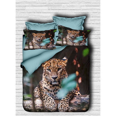 Queneshia Turquoise/Brown Microfibre 140 TC 3 Piece Duvet Cover Set