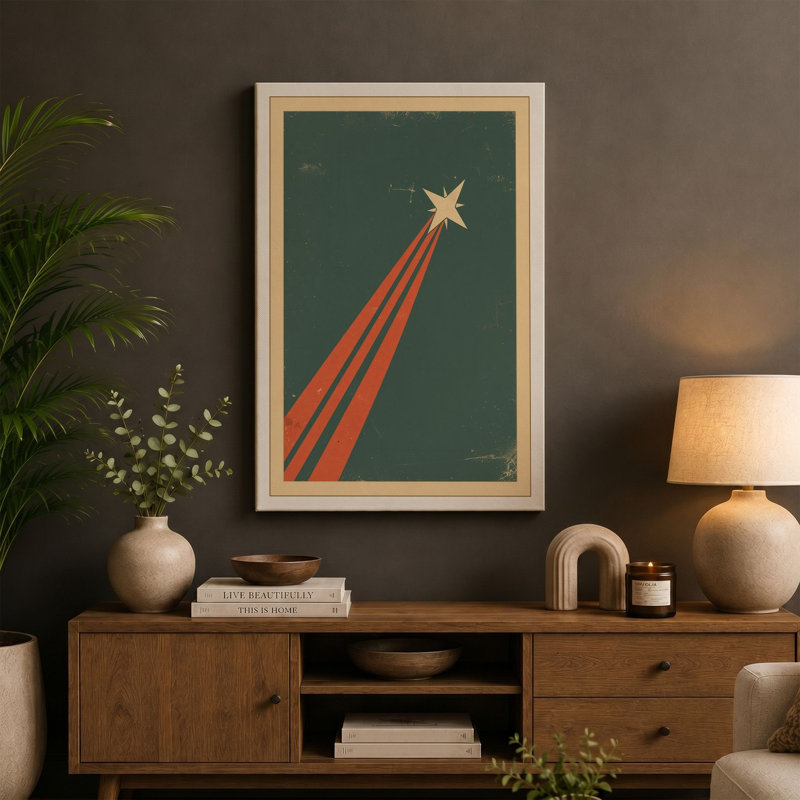 Rocket to the Stars Retro - Wrapped Canvas, 18x12 - 45.7 x 30.5 cm, Ochre Border