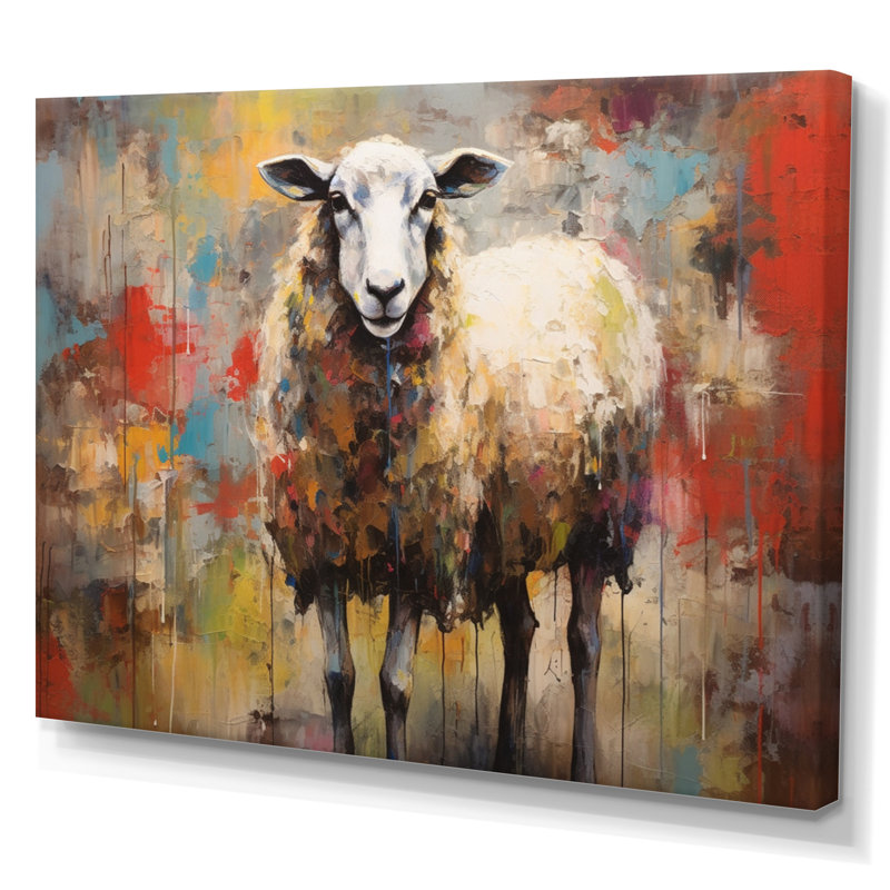 «Colorful Abstract Sheep Collage I», reproduction d'art sur toile, H 30 po x l 40 po x P 1,5 po, Toile tendue