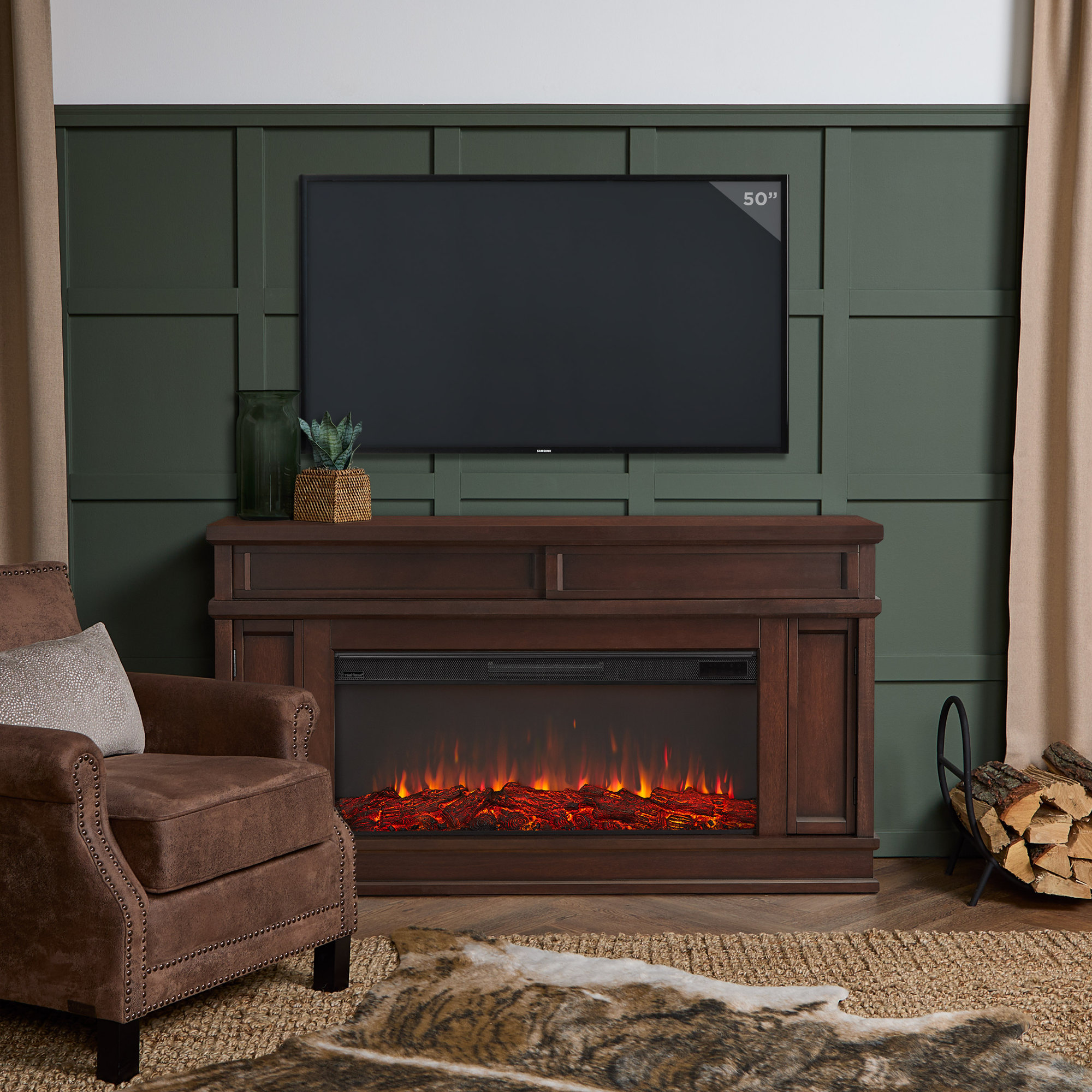 Torrey 60" Landscape Electric Fireplace by Real Flame, Dark Walnut, Standard