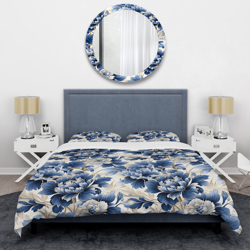 Ensemble de housse de couette à volutes bleu cobalt Acanthus, Housse de couette simple + 1 taie décorative stan