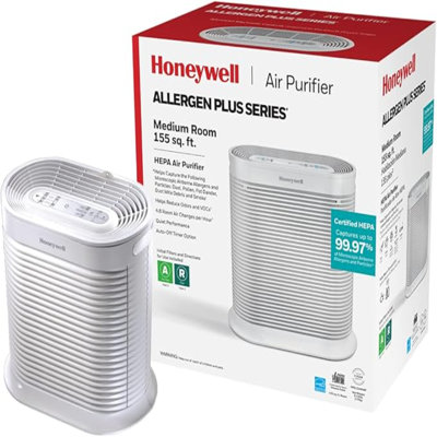 Honeywell HPA104 HEPA Air Purifier For Medium Rooms - Microscopic Airborne Allergen+ Reducer, Cleans Up To 750 Sq Ft In 1 Hour - Wildfire/Smoke, Pollen, Pet Dander, And Dust Air Purifier – White