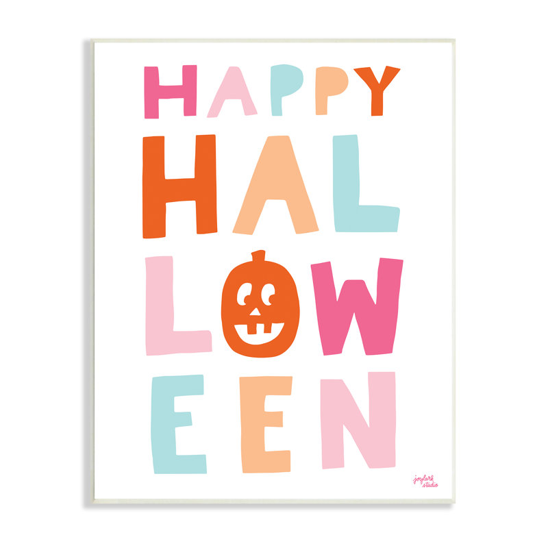"Pastel Happy Halloween", texte fantaisiste, citrouille, art mural par Jess Baskin, 15'' H x 10'' W x 0.5'' D