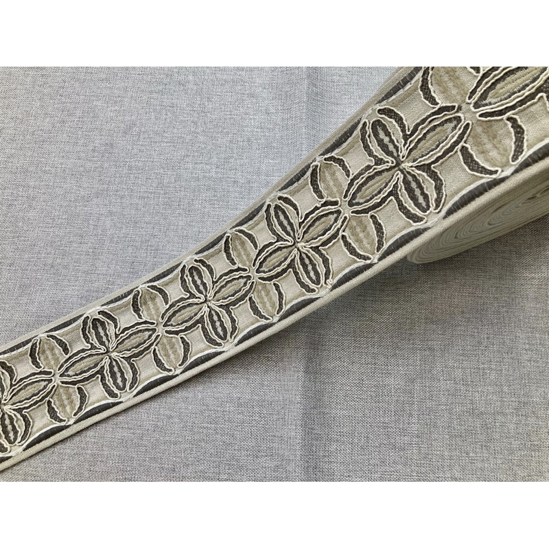 Bande de tissu de lin tissé brodé avec bordure de 4 po de largeur