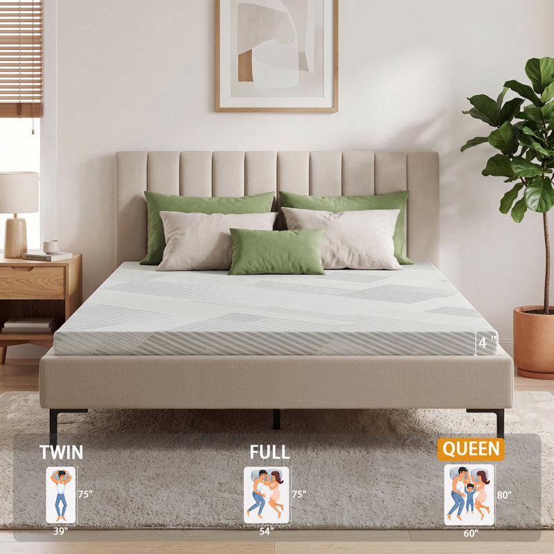 4 Inch Queen Size Memory Foam Mattress Topper, with Removable Zippered Cover Skin-Friendly Fabric Non-Slip Base & Machine Washable Compressed Packing