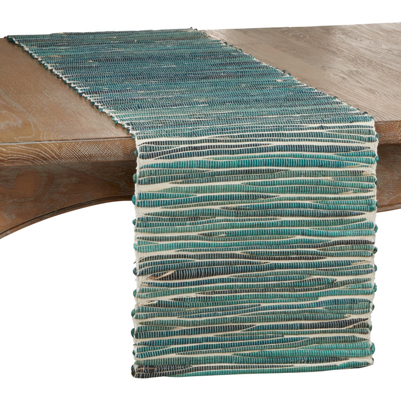 Woven Chic Texture Water Hyacinth Table Runner, 90" L x 14" D, Turquoise