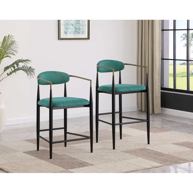Amen Upholstered Bar Stools, Green/Black Base, Counter Stool (25." Seat Height)