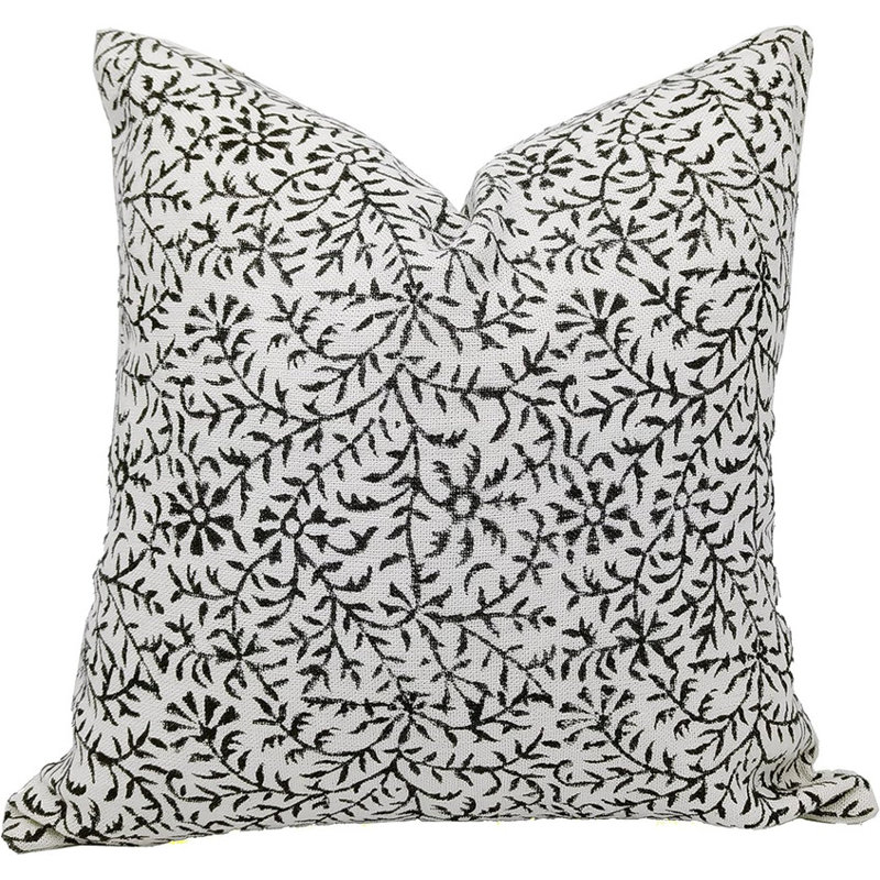 Housse de coussin d'intérieur / extérieur Floral Linen, 20 po x 20 po, Gris / motif floral blanc 3, Carré