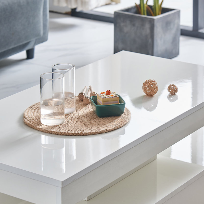 Modern High Gloss White Coffee Table 100cm with 16 Colors LED Light 