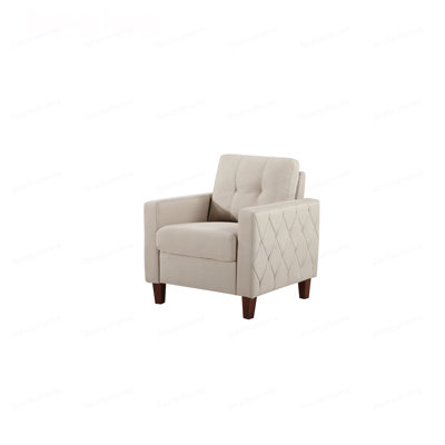 Button Tufted Piped Trim Square Arm Upholstered Sofa Chair, Polyester Fabric Transitional Living Room Sofa Furniture