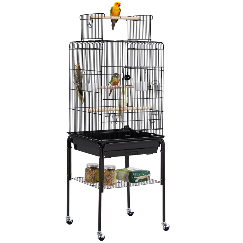 136cm Iron Play Top Floor Bird Cage with Wheels, Black