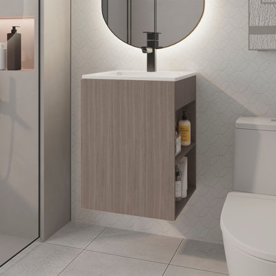 Meuble-lavabo H 23,7 po, 1 porte, 3 tablettes, chêne blanc - Salle de bain