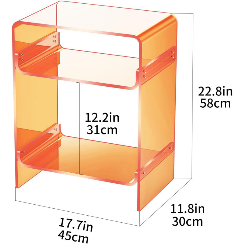 Table With Storage Shelf, Clear Side Table Nightstand, Orange