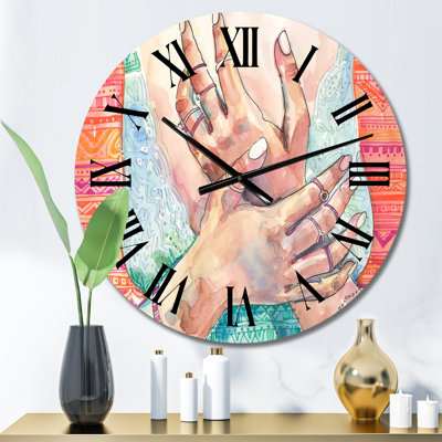 Detail of Woman Hands on Blue - Glam Wall Clock