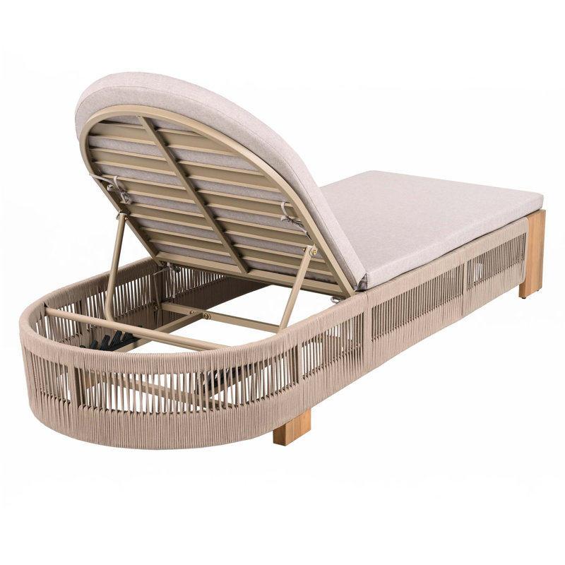 Chaise longue d'extérieur, chaise de piscine en bois d'acacia avec dossier et coussin réglables, Teck