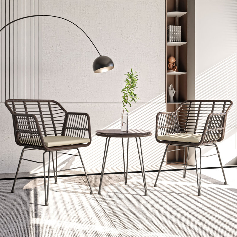 3 Piece Wicker/rattan Seating Group With Cushions, Beige