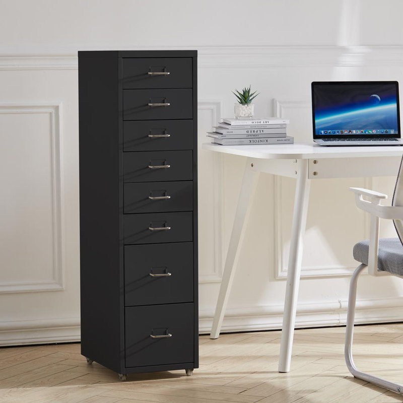 Eumeka 28cm Wide 8 -Drawer File Cabinet, Black