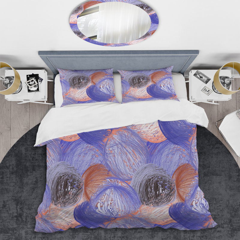 Corail et mauve rayé grunge - ensemble de housse de couette abstrait - polyester microfibre