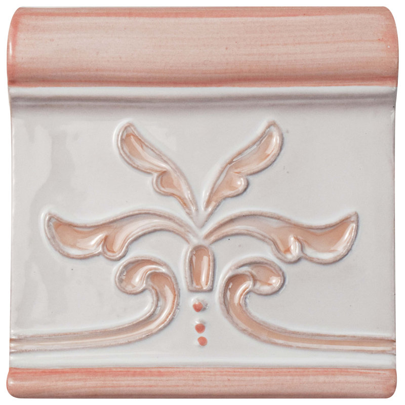 Novecento Friso Evoli 5" x 5" Ceramic Bullnose Tile Trim, White/Pink