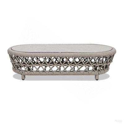 Everly 43.5" Oval Woven Patio Coffee Table Light Beige Olefin