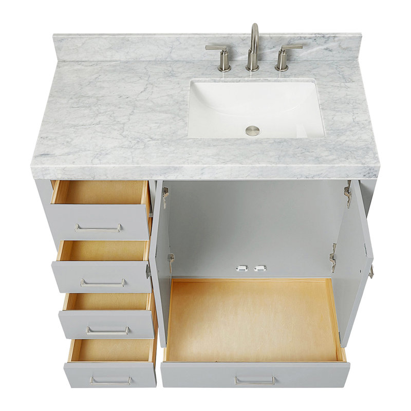 Cambridge Single Bathroom Vanity with Carrara Marble Top, Gray
