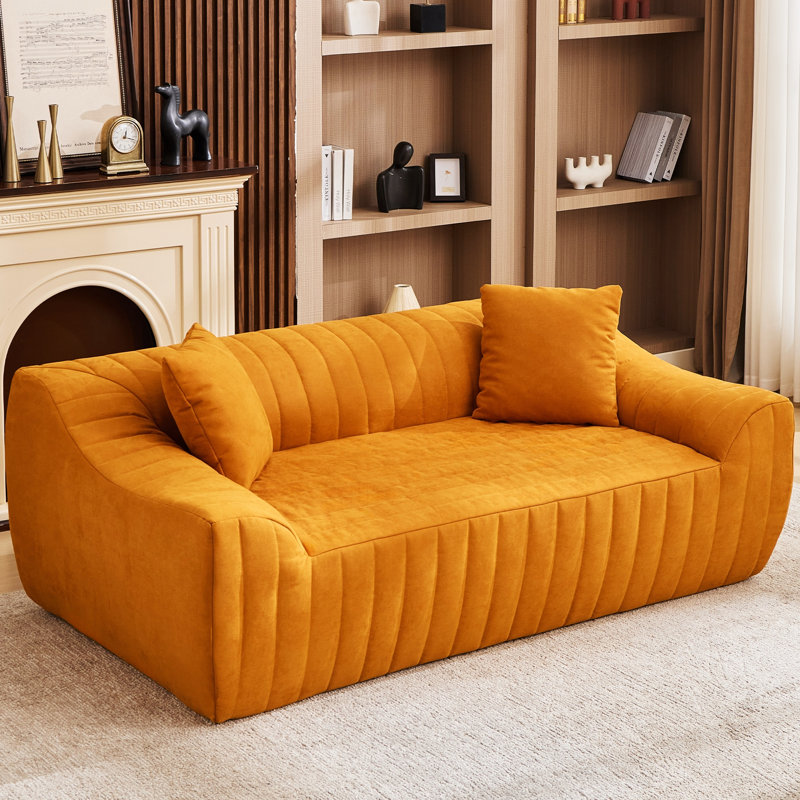 Canapé 77,9 po en similicuir orange, assise profonde avec 2 coussins, sans assemblage, Orange