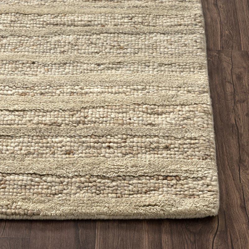 Tallis Contemporary Striped Beige Hand-Woven New Zealand Wool Indoor Area Rug, 6' x 9', Beige, 6' x 9'