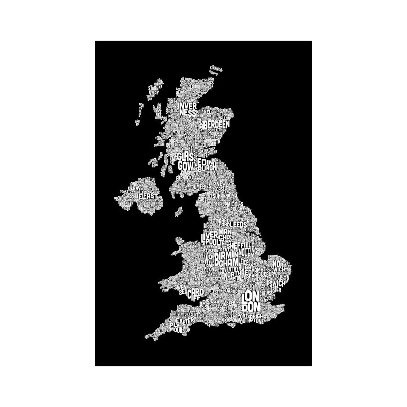 Great Britain Cities Text Map II by Michael Tompsett - Wrapped Canvas Print