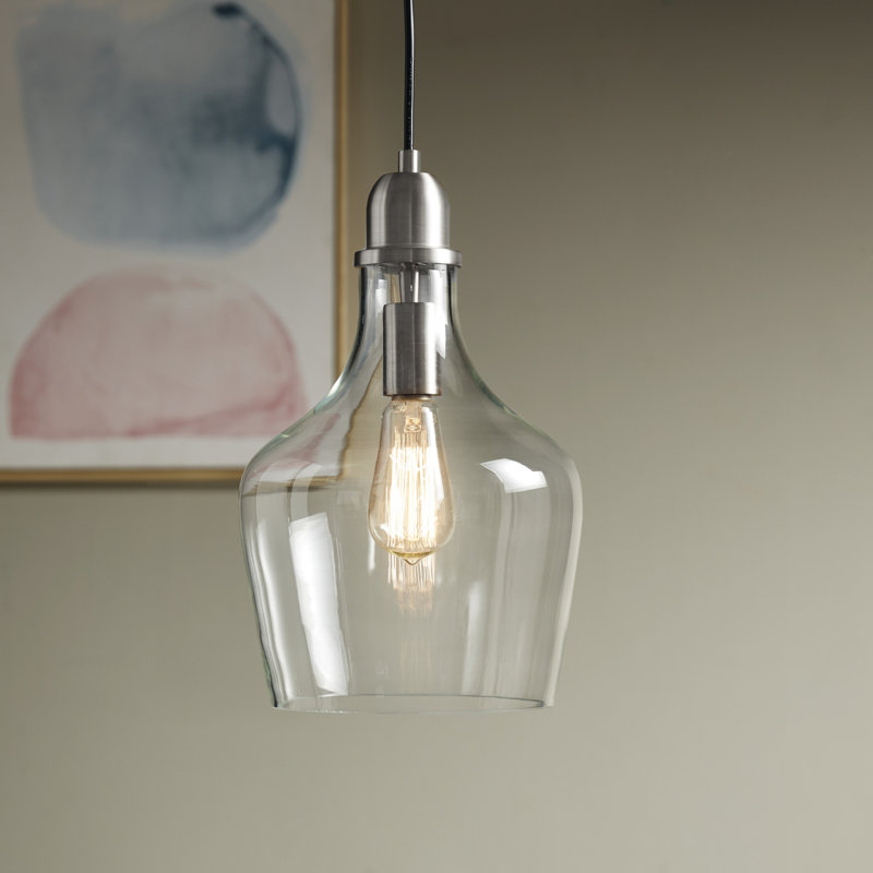Luminaire suspendu en verre Bartola, Argent, Transparent, H 14,5 po x l 9 po x P 9 po