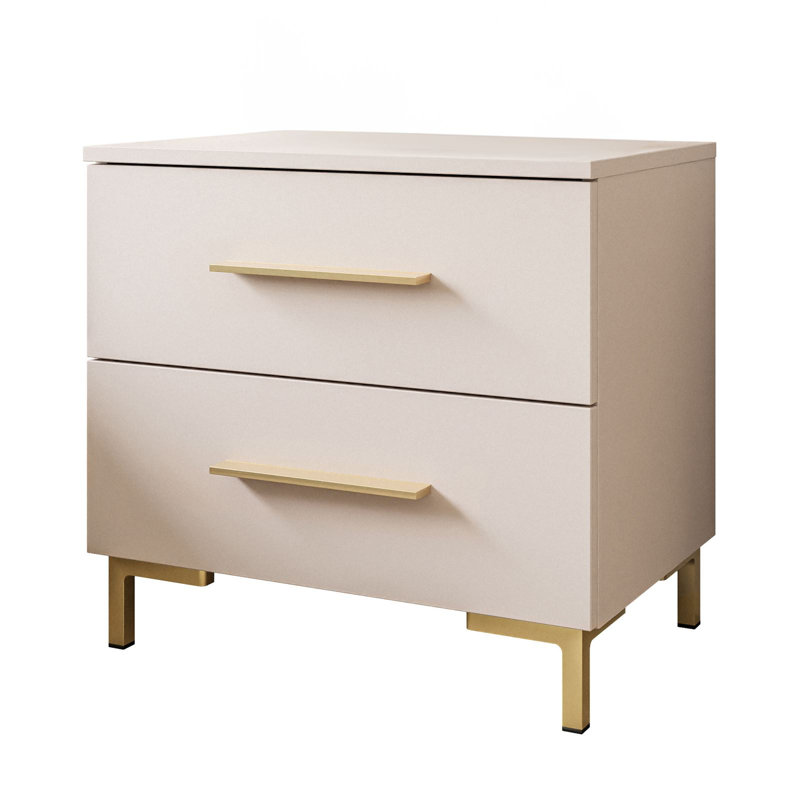 2 Drawer Aatikun Caschmiere Bedside Table with LED Light, Cashmere/Gold
