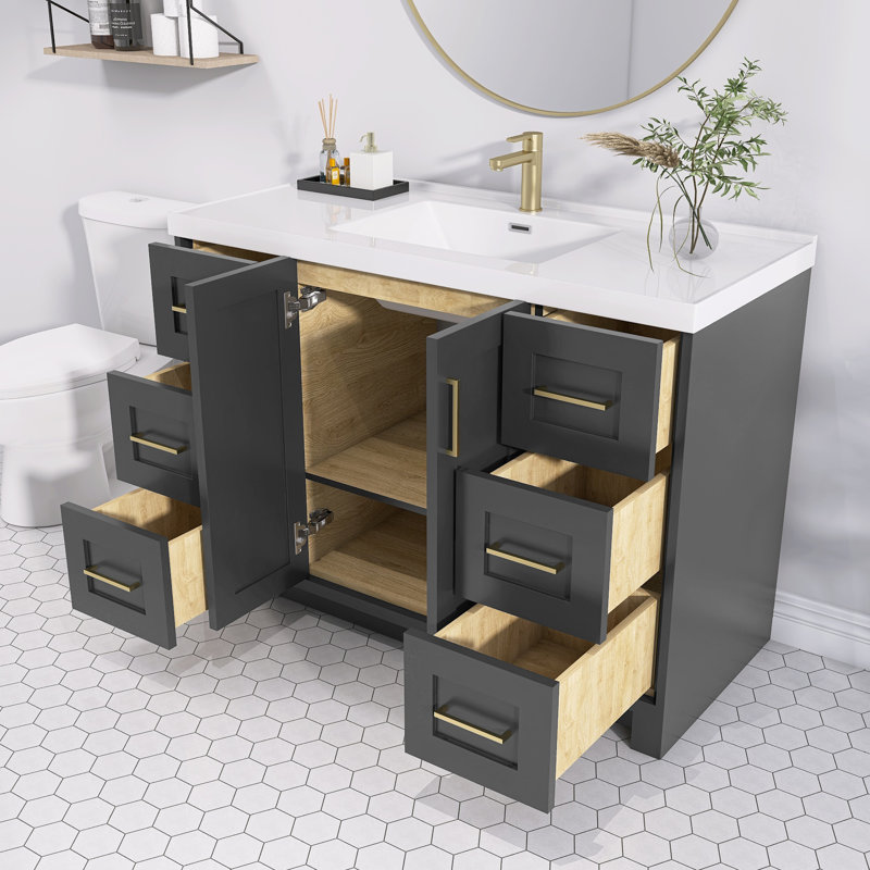 Ensemble de meuble-lavabo simple 48 po avec surface de comptoir en bois massif et armoire de rangement pré-assemblée