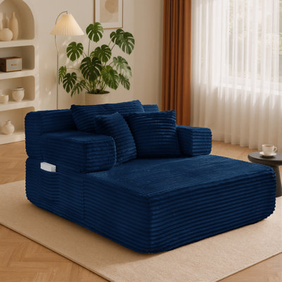 Oversize Convertible Boneless Sleeper Bed & Chaise Lounge Chair Plush Corduroy Cozy Deep Seat Cloud Couch with Pocket, Small Spaces, 2 Pillows, Memory Foam, No Assembly
