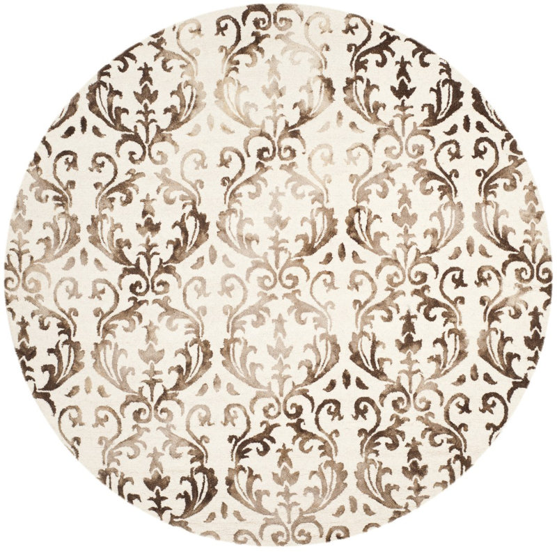 Berman Hand Tufted Wool/Cotton Ikat Rug in Ivory/Chocolate, Round 7'