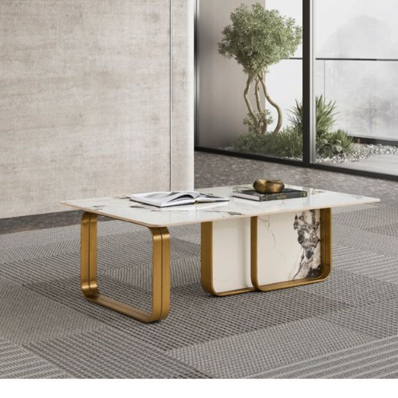 Metallic Bright Gold Carved Leg Coffee Table