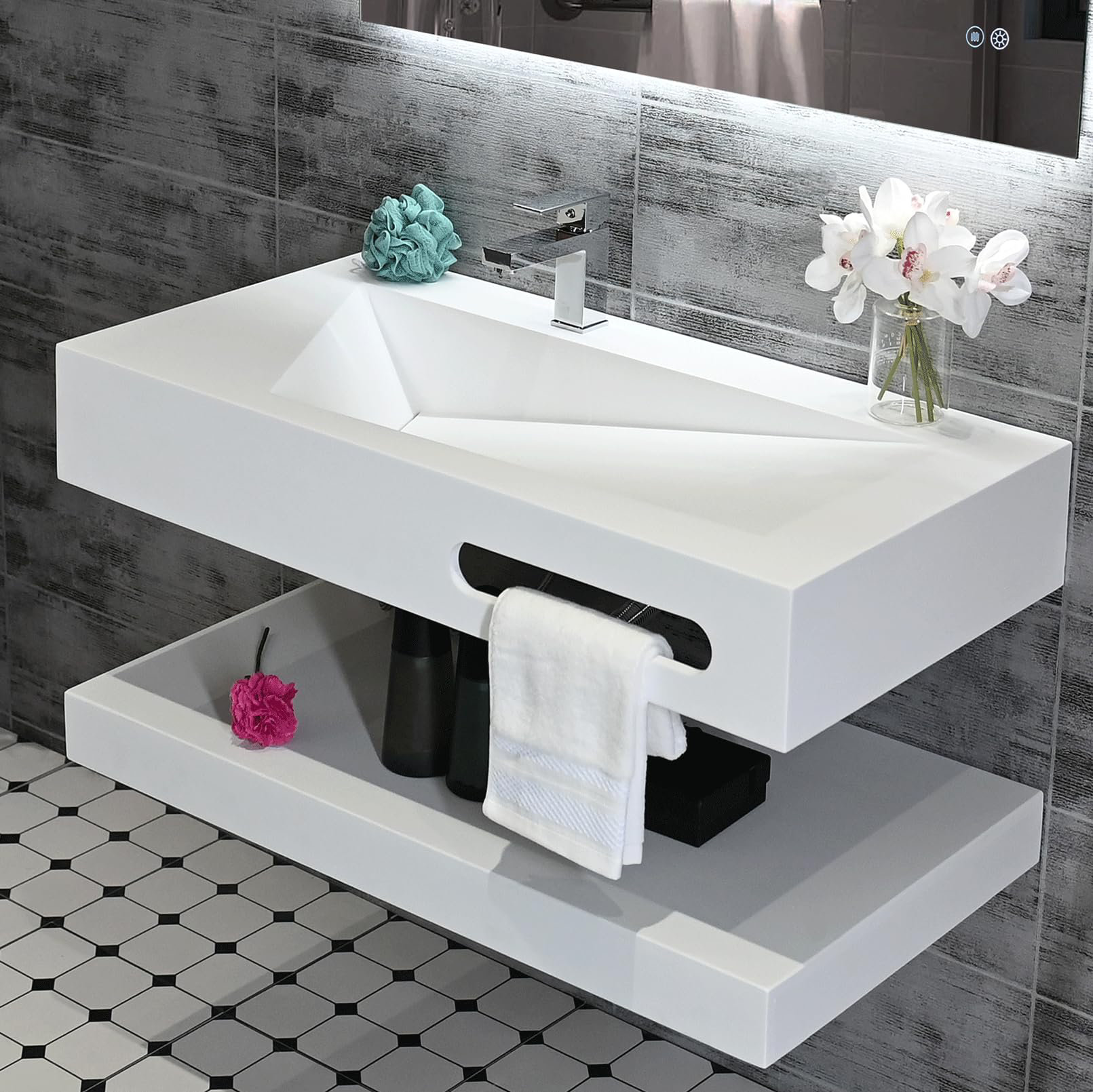 GESIPOR 32" x 19” Double layers Floating Vanity Stone Resin Bathroom