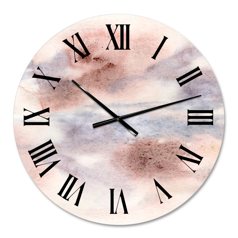 Horloge murale moderne pastel abstrait avec taches bleu rose, gris et rouge, Surdimensionné