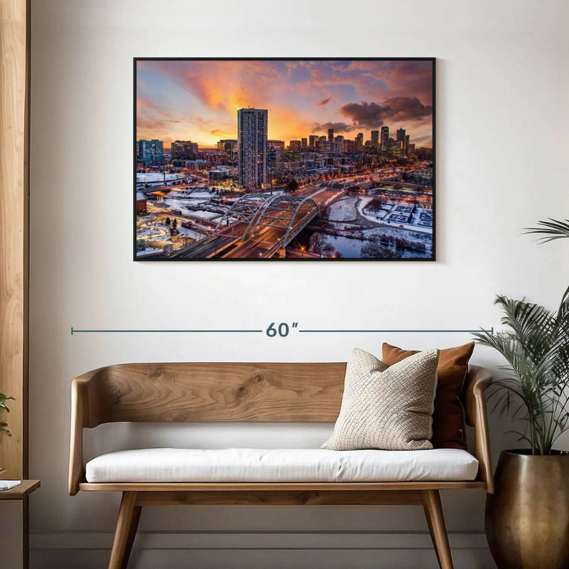 Coucher de soleil d'hiver à Denver, Cadre flottant noir, 43 po x 29 po