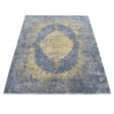 Tapis gris nouvel âge en soie 5 pi 2 po x 7 pi Ardesia