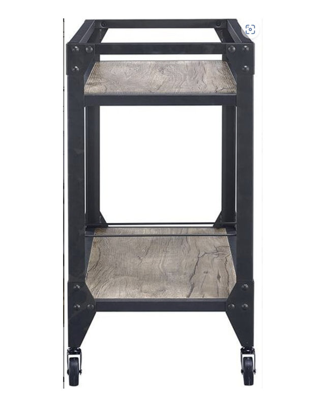 Chariot de cuisine avec support à vin Jorgensen en chêne rustique et gris anthracite - Chariot de service robuste en métal