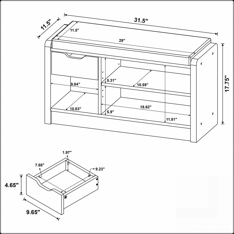 1-Drawer Storage Bench, Black