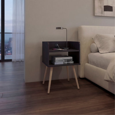Table de chevet avec port USB, 2 tablettes - wengé noir