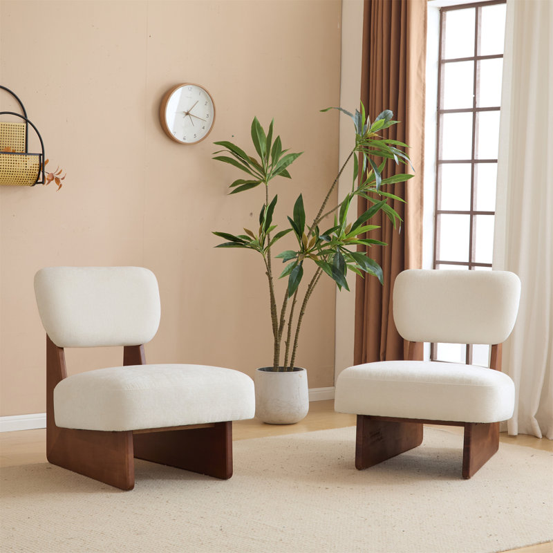 Chaises d'appoint rembourrées en tissu Vierra, Noyer, Blanc