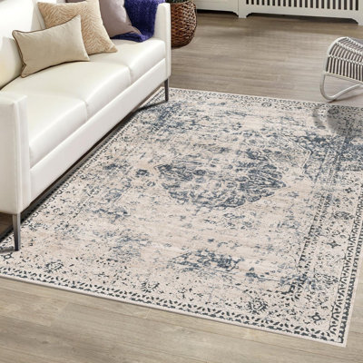 Arkeen Oriental Dark Blue/Beige/Ivory/Gray Area Rug
