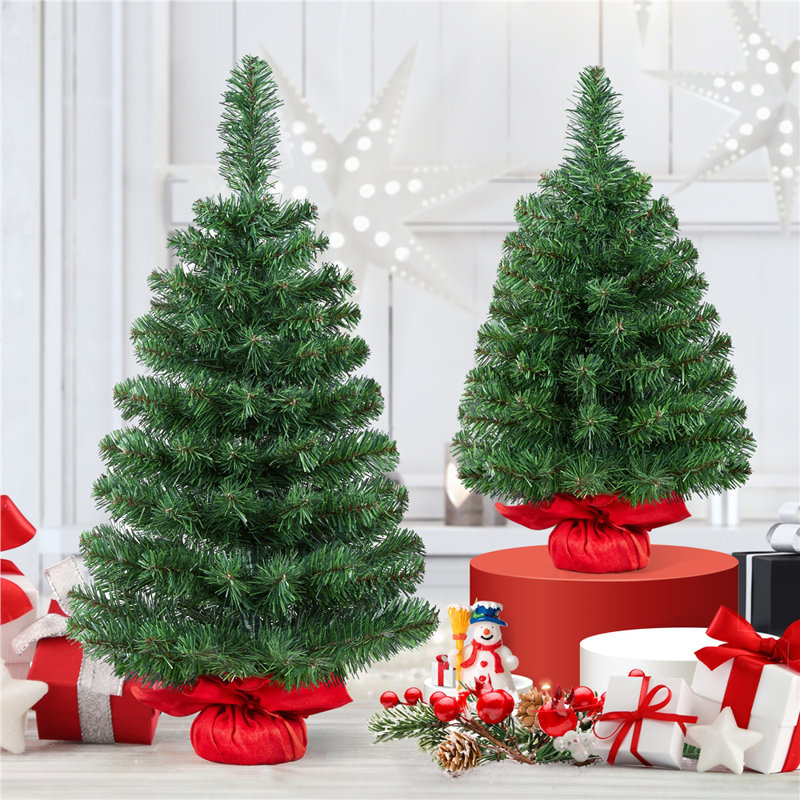 Arbre de Noël de table portable avec base en béton vert, 2', Not Pre-Lit
