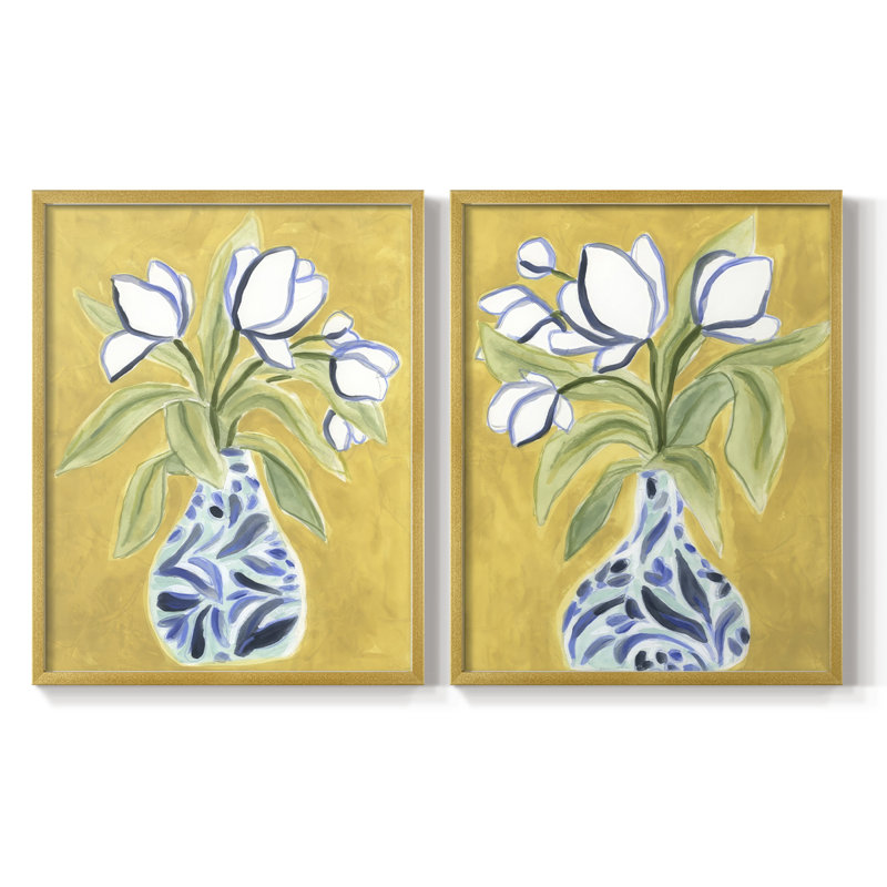 Vase de tulipes I - impression encadrée de qualité supérieure - prête à être accrochée - aucun clou requis - aucun clou requis
