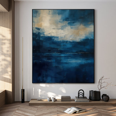 Extra Large Wall Art Fabric Print - Deep Blue Modern Abstract Wall Decor for Living Room or Bedroom - "Frame Assembly Required (Unfinished Frame)"