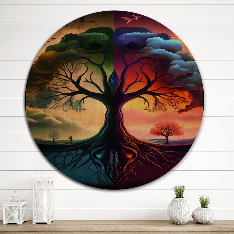 Décoration murale arbre de vie jour et nuit I - forêt, H 29 po x l 29 po x P 1 po