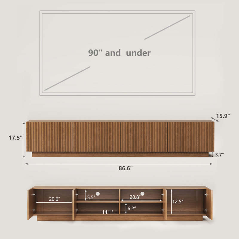 Meuble télé 86,6 po pour téléviseur de 90 po ou moins avec rangement